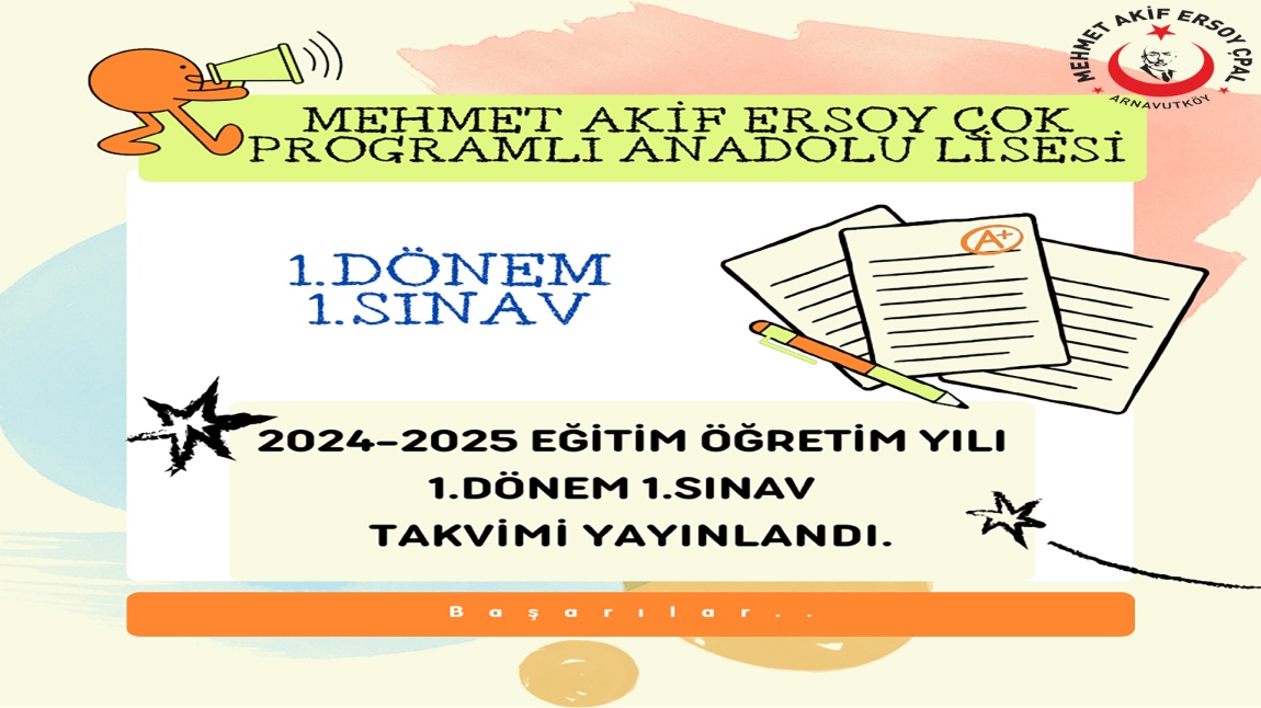 2024-2025 Eğitim Öğretim Yılı 1.Dönem 1.Sınav Takvimi