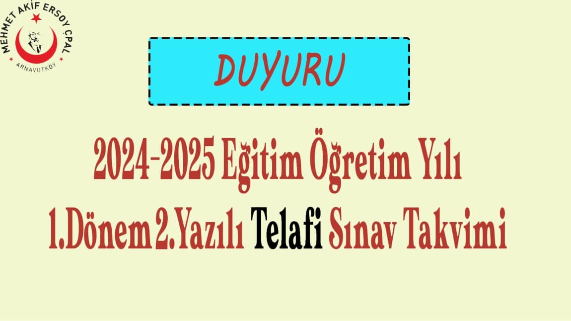 2024-2025 Öğretim Yılı 1.Dönem 2.Yazılı Telafı Sınav Programı